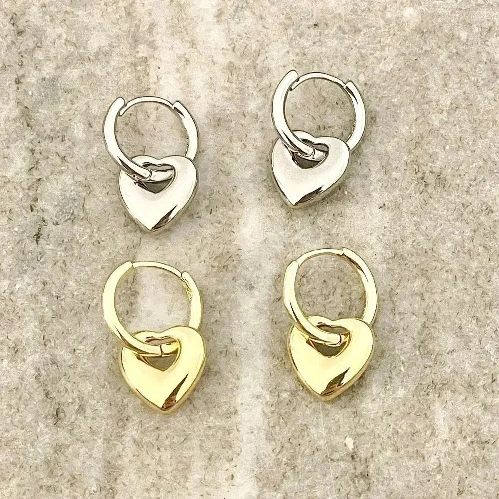 925 Sterling Silver Heart Earrings Huggie Hoops Small Huggies